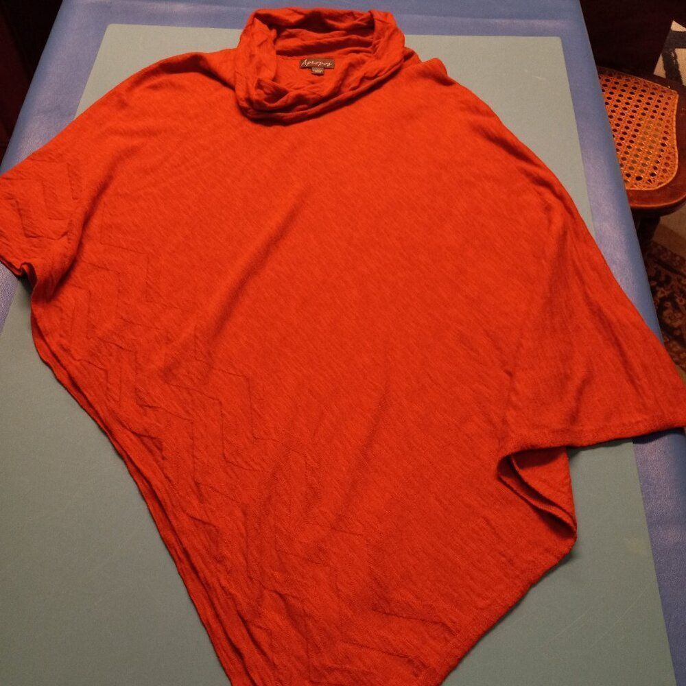 Aprospos Orange Womens Lg Poncho Lightweight Cotton/Rayon Cowl Neck Fun Warm